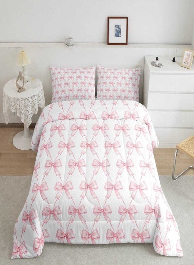 Feelyou Bow Bedding Set Boys Girls Full Size Pink Girls Bow Comforter Set for Kids Women Men Ultra Soft Cute Bowknot Duvet Quilt Kawaii Room Decor - Image 2