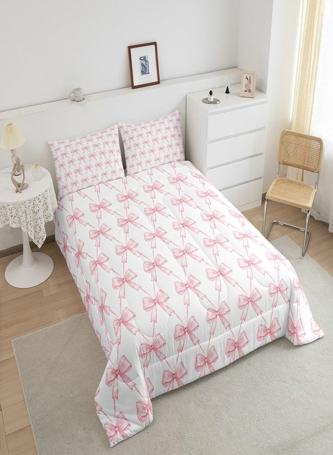 Feelyou Bow Bedding Set Boys Girls Full Size Pink Girls Bow Comforter Set for Kids Women Men Ultra Soft Cute Bowknot Duvet Quilt Kawaii Room Decor - Image 4