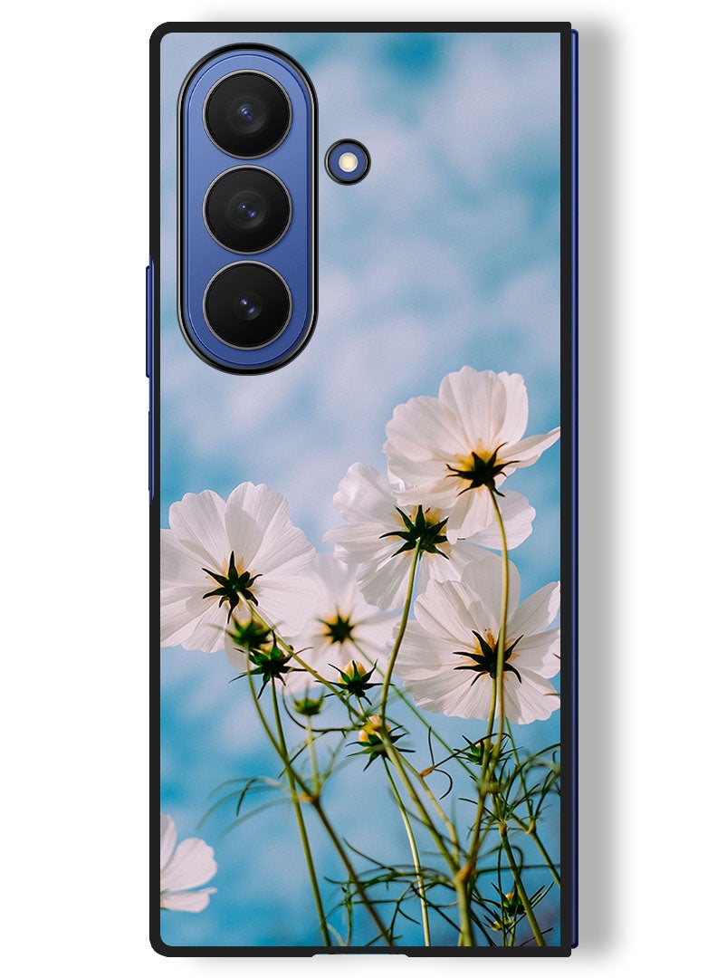 Theodor Case Compatible with Samsung Galaxy Z Fold 7 - 8 Inch Protection Shockproof Bumper Cover cosmos_flowers_white - Image 1