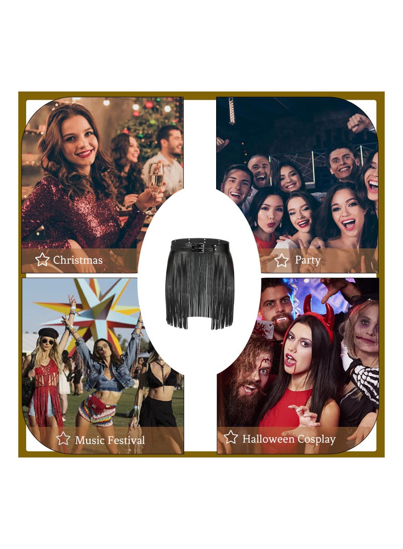 SOLARAE Belt for Women, Wide Tassel Waist Belt, Fringe Belt, Black PU Leather Belt, Gypsy Style Belt, Wide Wrap Retro Waist Belt, Women Faux Leather Belt, Women Casual Belt - Image 5