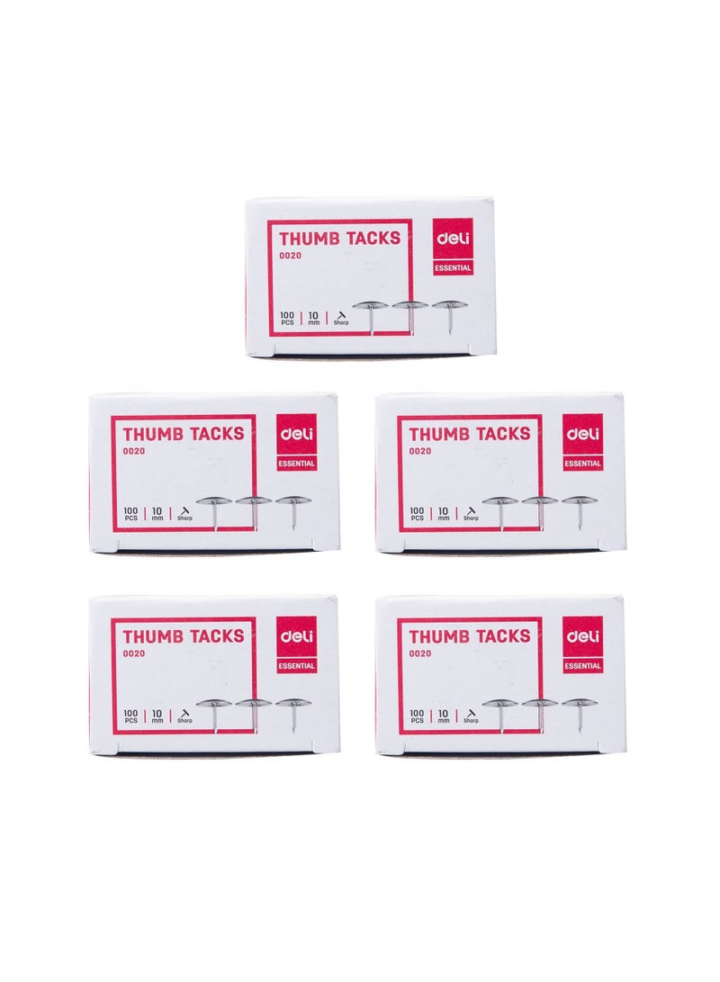 Deli 5-Pack Thumb Tack Set Silver - Image 1