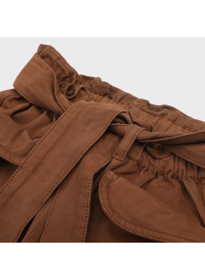 Zara بنطلون أطفال عصري وأنيق بلون موحد مع حزام مربوط وأرجل مستقيمة متسعة مع حواف دانتيل - Image 4