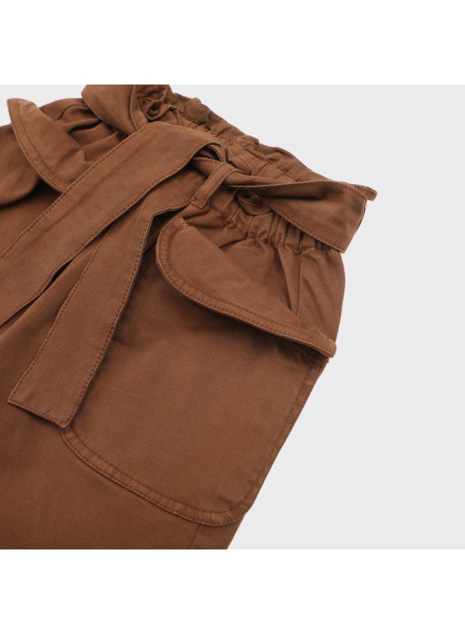 Zara بنطلون أطفال عصري وأنيق بلون موحد مع حزام مربوط وأرجل مستقيمة متسعة مع حواف دانتيل - Image 5