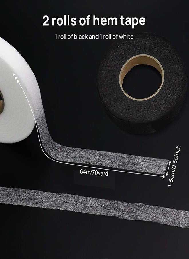 Hemming Tape, 2 Rolls Iron on Hemming Tap, No Sewing Hemming Tape, Adhesive Fabric Fusing Tape for Pants Clothes Dresses Curtains Fabric Crafting Projects, 0.6 INCH x 70 Yards  - Image 2