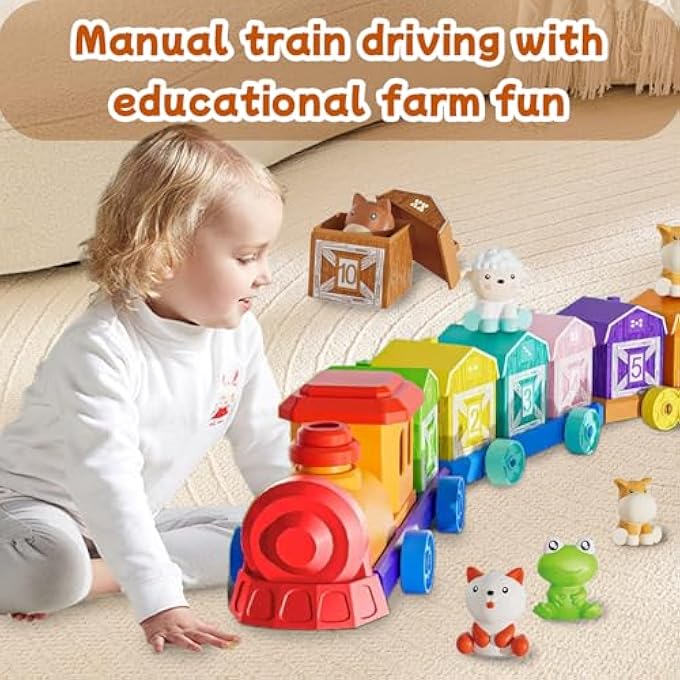 LEARNING TOY FOR TODDLERS COUNTING, MATCHING & SORTING MONTESSORI LEARNING FARM TRAIN INCLUDING 10 FARM ANIMALS, EASTER CHRISTMAS BIRTHDAY GIFT FOR BABY BOYS GIRLS - Image 3