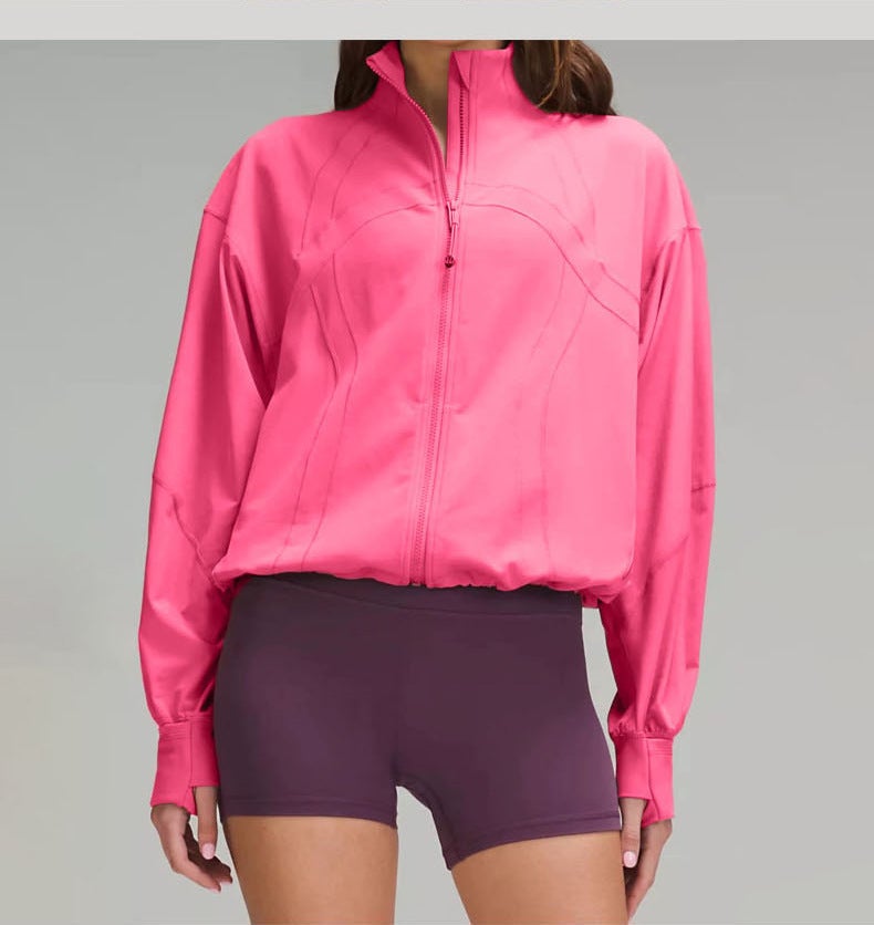 Generic lulu zgly stand collar loose fashion bat sleeve sports coat womens autumn yoga jacket running windproof coat Pitaya 