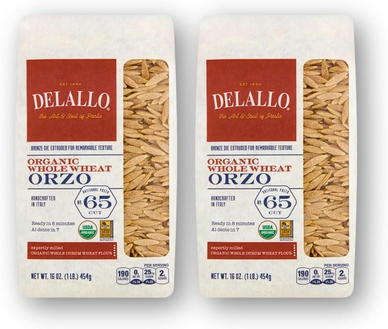 DeLallo Organic Whole Wheat Orzo Pasta - 16 oz (Pack of 2) - Image 1
