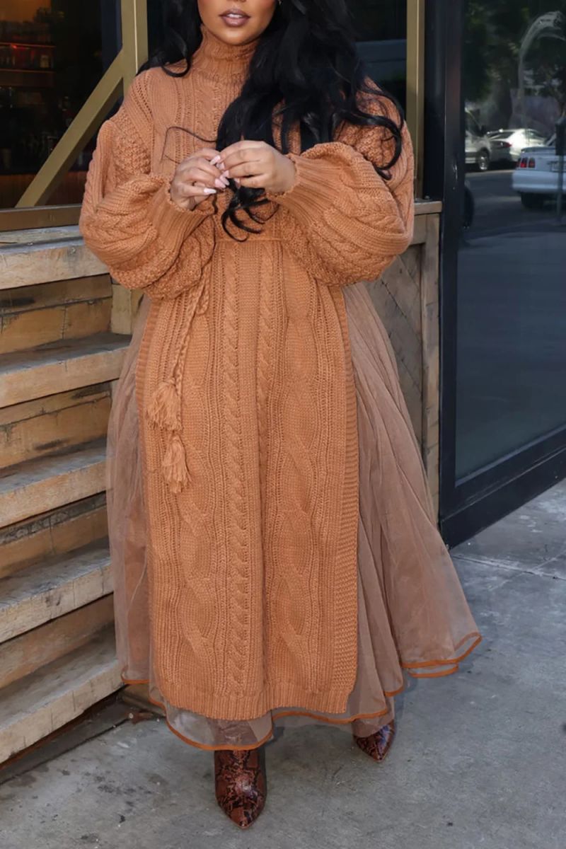 2023 spring and summer new European and American Foreign trade loose plus size mesh skirt womens clothing dress does not include sweater Khaki