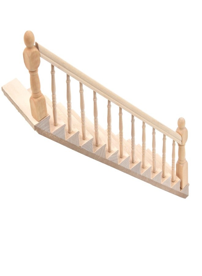 Mrisata Miniature Stairs, Doll House Stairs, 1:12 Scale Furniture Wooden Handrail DIY Unpainted Staircase Accessories, Steps Model, Miniature Stairs Wood Stair (Left - Image 2
