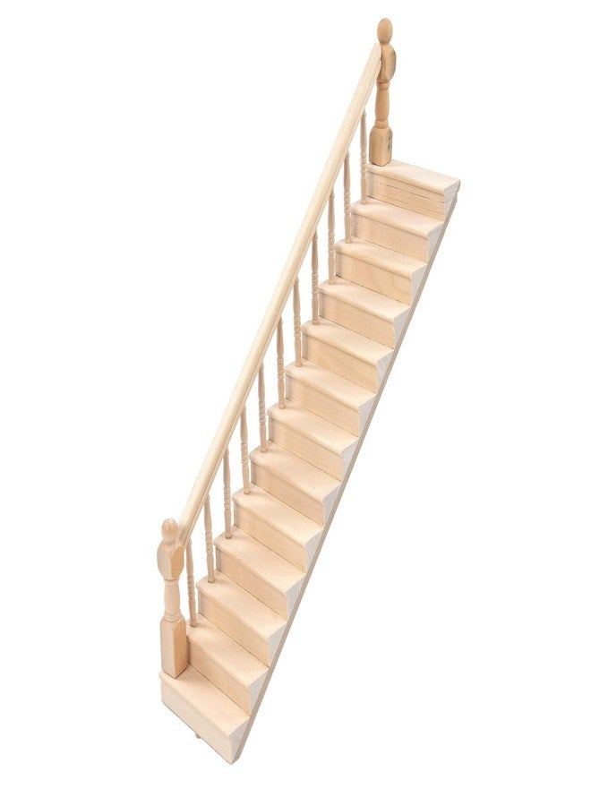 Mrisata Miniature Stairs, Doll House Stairs, 1:12 Scale Furniture Wooden Handrail DIY Unpainted Staircase Accessories, Steps Model, Miniature Stairs Wood Stair (Left - Image 1