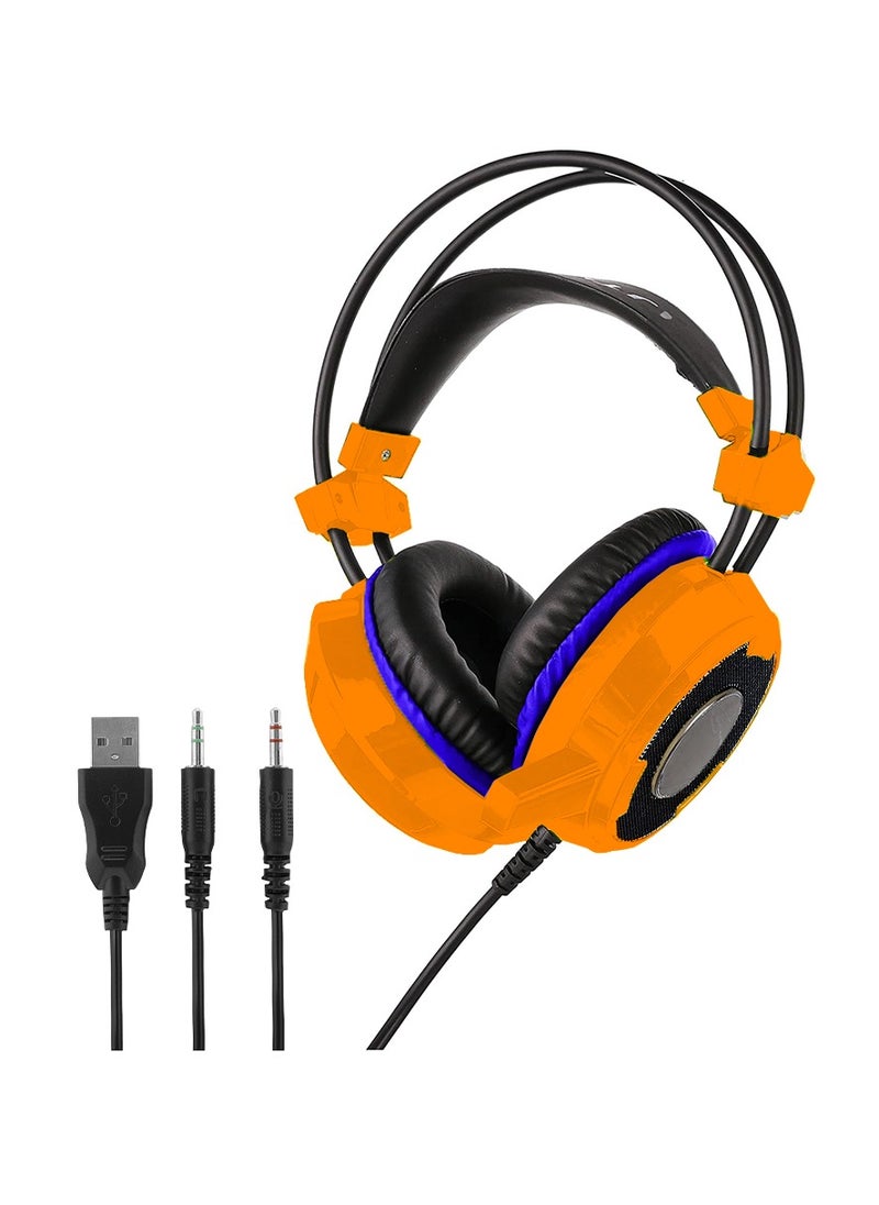 Generic Wired Gaming Headset UT-9 , 7.1 Surround Sound , With LED Light Detachable Microphone , Multi Platforms Headphone , USB/AUX 3.5mm - Orange  - Image 1