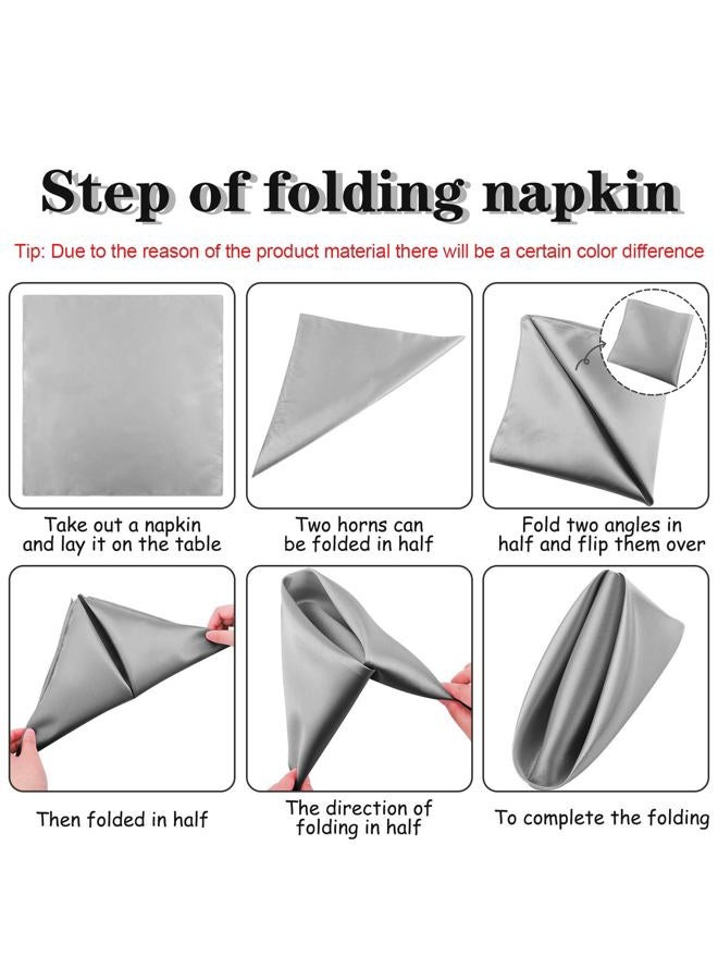 ANECO 12 Pieces Satin Napkins Soft Dinner Napkins Square Table Napkins 17 x 17 Inches for Restaurant Weddings Party Dinner Decoration (Grey) - Image 3