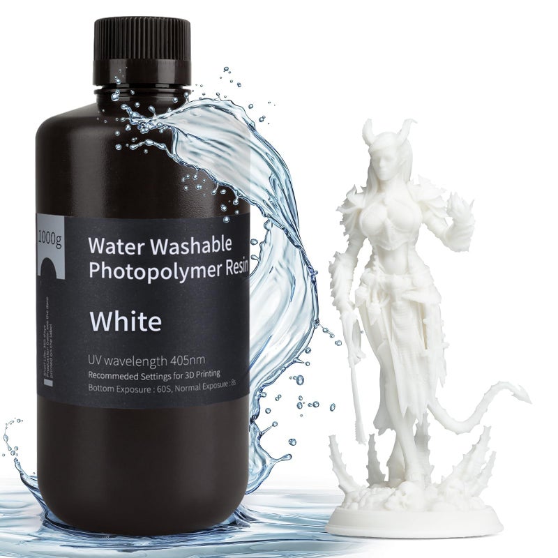 ELEGOO راتنج طباعة ثلاثية الأبعاد القابل للغسل بالماء من ELEGOO راتنج LCD المعالج بالأشعة فوق البنفسجية 405nm راتنج فوتوبوليمر قياسي لطابعات Mars Saturn Jupiter MSLA DLP LCD 3D 1000 جرام أبيض - Image 1
