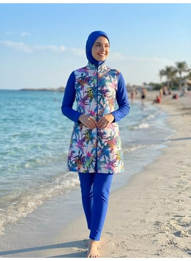 مايوه بوركيني حريمي – مايوه سباحة للمحجبات بخامة مرنة وسريعة الجفاف مناسب للشاطئ وحمامات السباحة كود 800 - Image 1