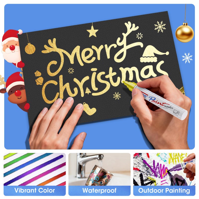 TFIVE Metallic Paint Markers - 8 Colors Oil Based Permanent Paint Pens, Waterproof, Non-Toxic, Medium Tip Metallic Markers for Black Paper, Metal, Glass, Rock, Plastic, Wood, Canvas, Ceramic, Pumpkin - Image 4