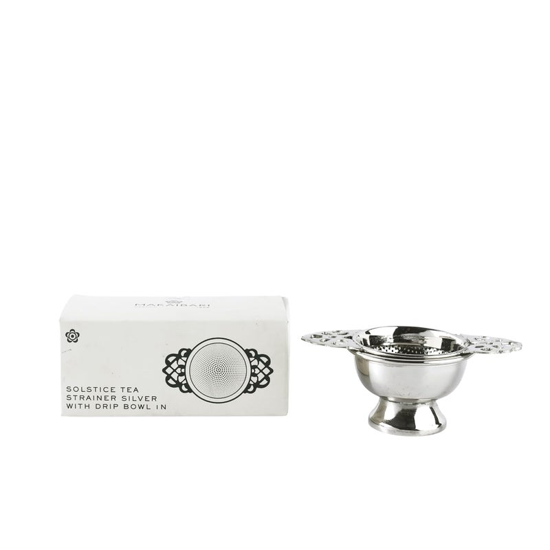 Makaibari Tea Strainer Silver with Drip Bowl Premium Brass Perfect for Long Leaf Teas Stylish and Minimal - Image 1