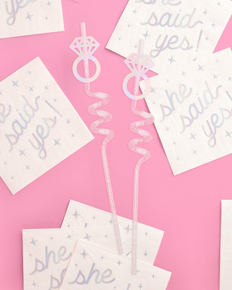 xo, Fetti xo  Fetti Bachelorette Decorations Reusable Ring Straw Set - 12 pc | Iridescent Engagement Decorations  Diamond Ring Bridal Party  I Do Drinkware  Engaged Era Party Cute Supplies - Image 4