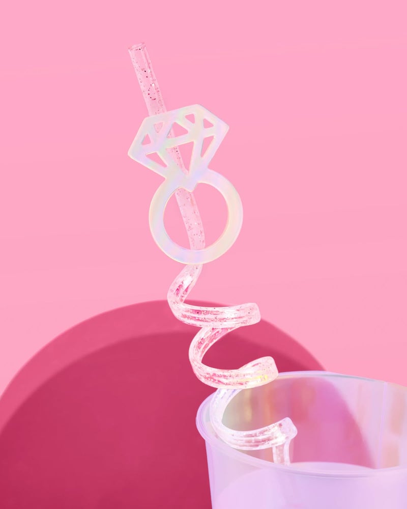 xo, Fetti xo  Fetti Bachelorette Decorations Reusable Ring Straw Set - 12 pc | Iridescent Engagement Decorations  Diamond Ring Bridal Party  I Do Drinkware  Engaged Era Party Cute Supplies - Image 3