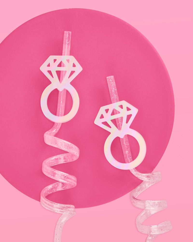 xo, Fetti xo  Fetti Bachelorette Decorations Reusable Ring Straw Set - 12 pc | Iridescent Engagement Decorations  Diamond Ring Bridal Party  I Do Drinkware  Engaged Era Party Cute Supplies - Image 1