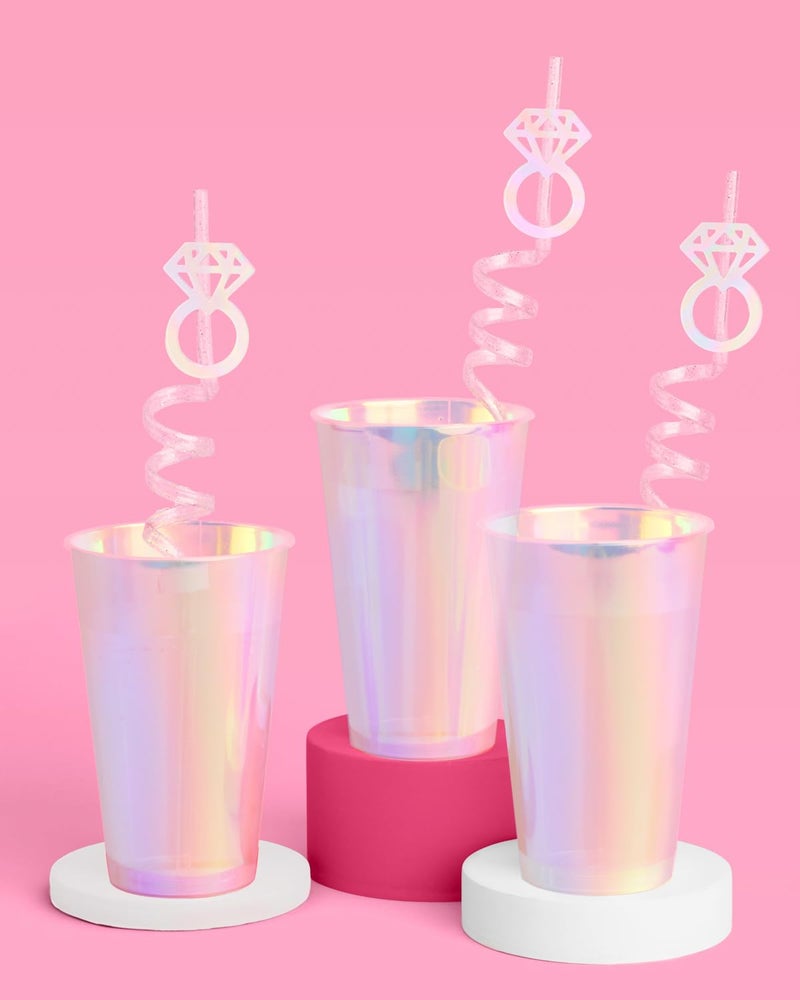 xo, Fetti xo  Fetti Bachelorette Decorations Reusable Ring Straw Set - 12 pc | Iridescent Engagement Decorations  Diamond Ring Bridal Party  I Do Drinkware  Engaged Era Party Cute Supplies - Image 2