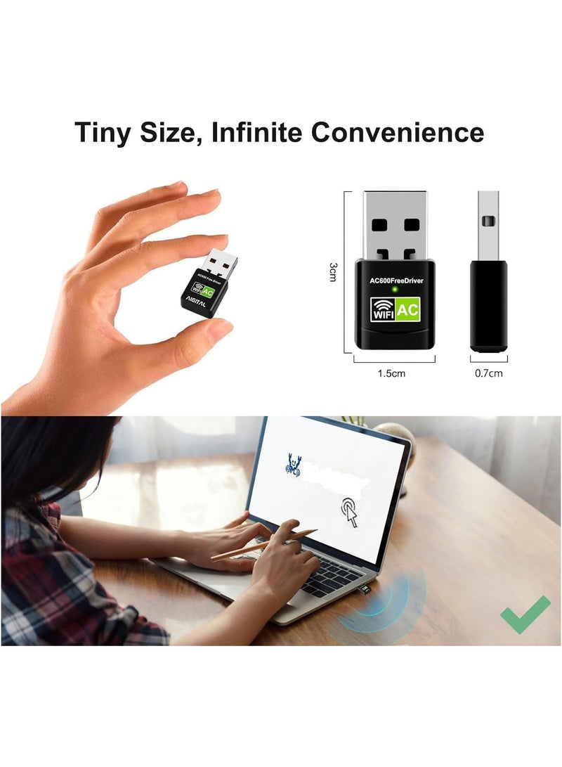 Driver Free USB WiFi Adapter for Desktop PC 600Mbps Dual Band 2.4G 5.8G Wireless Network Adapter, Wi-Fi Dongle Compatible with Windows 11/10/8/7/XP - Image 4