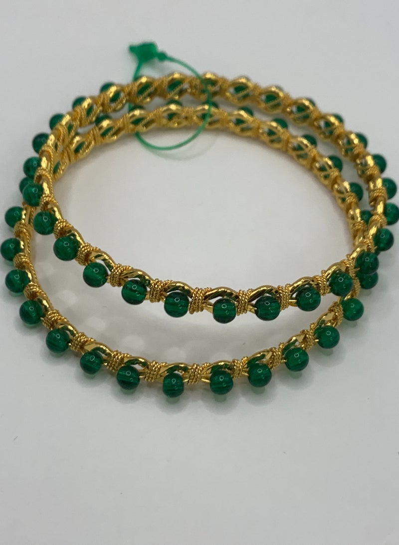Gold Plated Bangles for Women with Green Beads | Perfect for Any Occasion  - Image 2