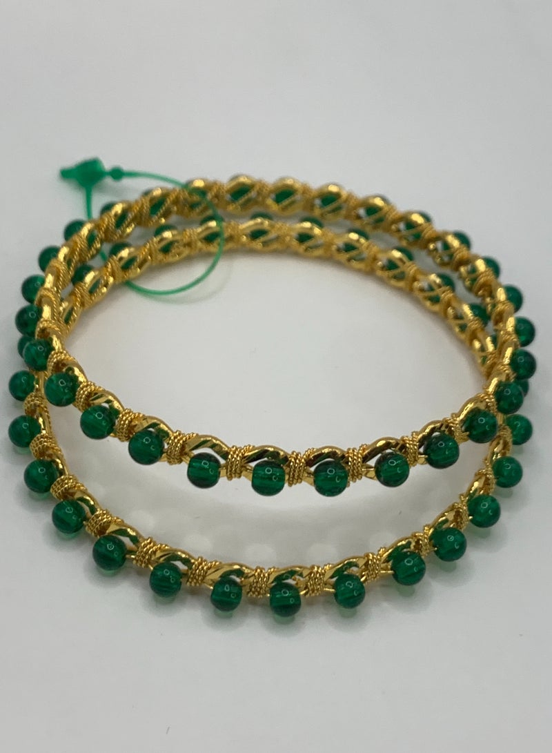 Gold Plated Bangles for Women with Green Beads | Perfect for Any Occasion  - Image 1