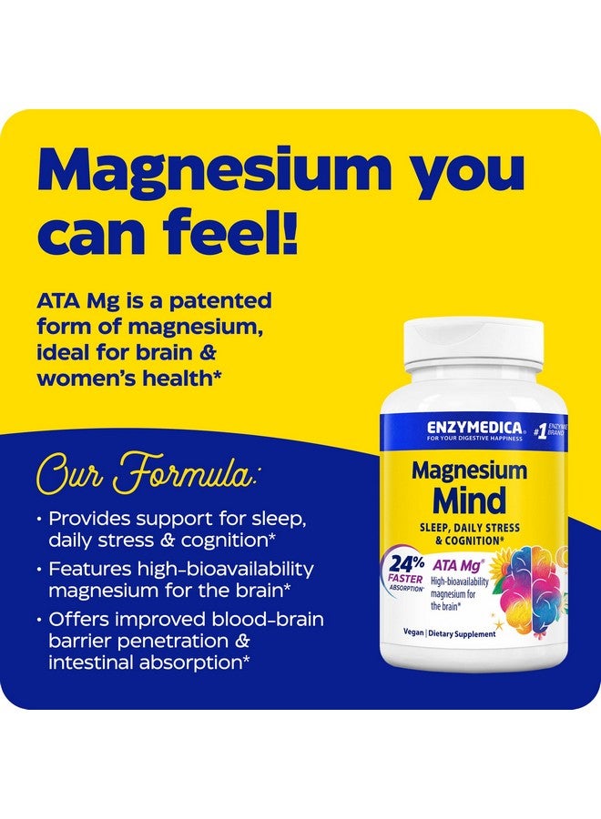 ENZYMEDICA إنزيميدكا، مغنيسيوم مايند مع ATA Mg، امتصاص أسرع بنسبة 24%، مغنيسيوم عالي التوافر الحيوي للنوم، التوتر والإدراك، 60 حبة - Image 2