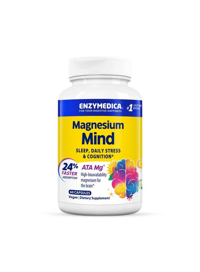 ENZYMEDICA إنزيميدكا، مغنيسيوم مايند مع ATA Mg، امتصاص أسرع بنسبة 24%، مغنيسيوم عالي التوافر الحيوي للنوم، التوتر والإدراك، 60 حبة - Image 1