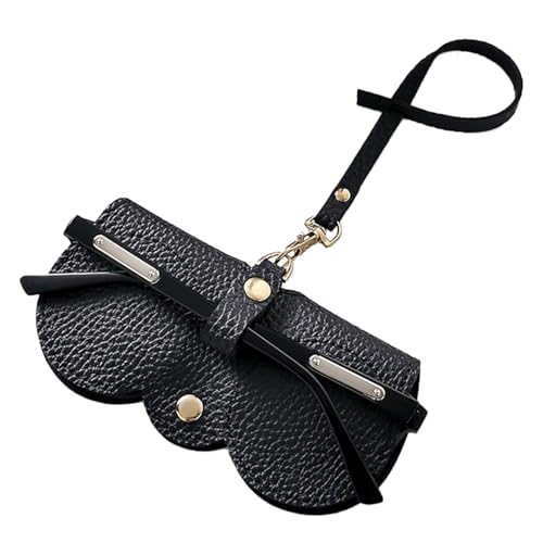 TORMEN Portable Soft Leather Sunglasses Case Glasses Holder Portable with Keychain Hook Lightweight Slim Metal Snap Closure Versatile Eyeglass Pouch for Types(Small Black) - Image 1