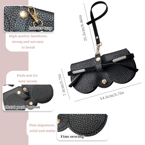 TORMEN Portable Soft Leather Sunglasses Case Glasses Holder Portable with Keychain Hook Lightweight Slim Metal Snap Closure Versatile Eyeglass Pouch for Types(Small Black) - Image 2