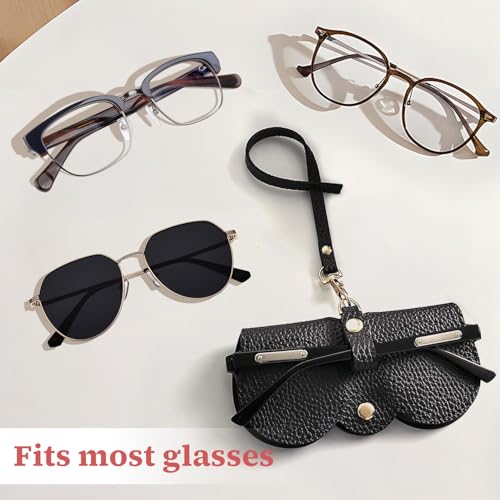 TORMEN Portable Soft Leather Sunglasses Case Glasses Holder Portable with Keychain Hook Lightweight Slim Metal Snap Closure Versatile Eyeglass Pouch for Types(Small Black) - Image 3