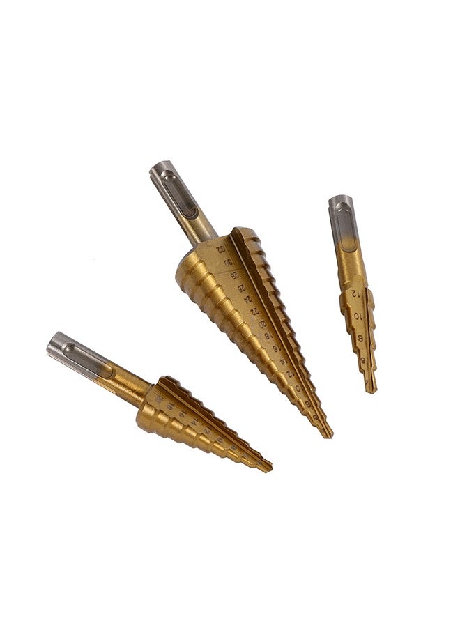 LAWAZIM - Step Drill SDS - 3 Piece - Stepper Cone Drill Bits (4 to 32mm) with Multi-Size Steps, Engraved Markings, Secure SDS Shank - for Metal, Wood, Plastic, Construction, Electrical Work, Automotive - Image 1