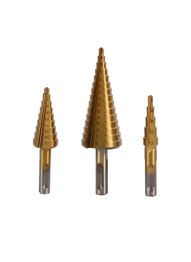 LAWAZIM - Step Drill SDS - 3 Piece - Stepper Cone Drill Bits (4 to 32mm) with Multi-Size Steps, Engraved Markings, Secure SDS Shank - for Metal, Wood, Plastic, Construction, Electrical Work, Automotive - Image 1