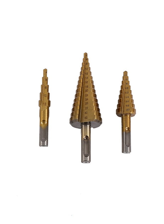 LAWAZIM - Step Drill SDS - 3 Piece - Stepper Cone Drill Bits (4 to 32mm) with Multi-Size Steps, Engraved Markings, Secure SDS Shank - for Metal, Wood, Plastic, Construction, Electrical Work, Automotive - Image 1