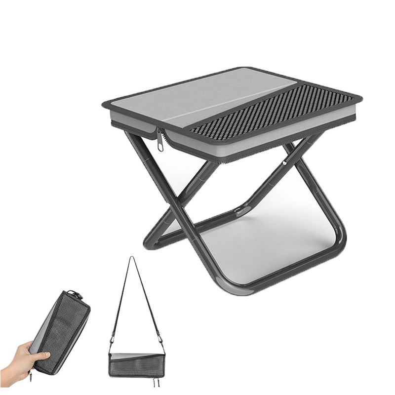 Lunale Portable Ultralight Travel Stool Camping Chair Fishing Stool - Gray Carbon Steel and Keychain, Handbag Style Pocket Foldable - Image 1