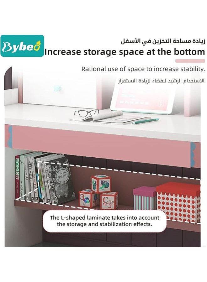  CityRiya-Long مكتب الكمبيوتر ، مكتب المكتب المنزلي ، مكتب الأطفال ، طاولة دراسة للأطفال ، مكتب ألعاب أبيض ، جدول كمبيوتر محمول ، طالب كتابة مكاتب كتابة الطالب ، مكتب نشاط القراءة للأطفال ، مكتب فتيات المكياج ، (وردي) - Image 4