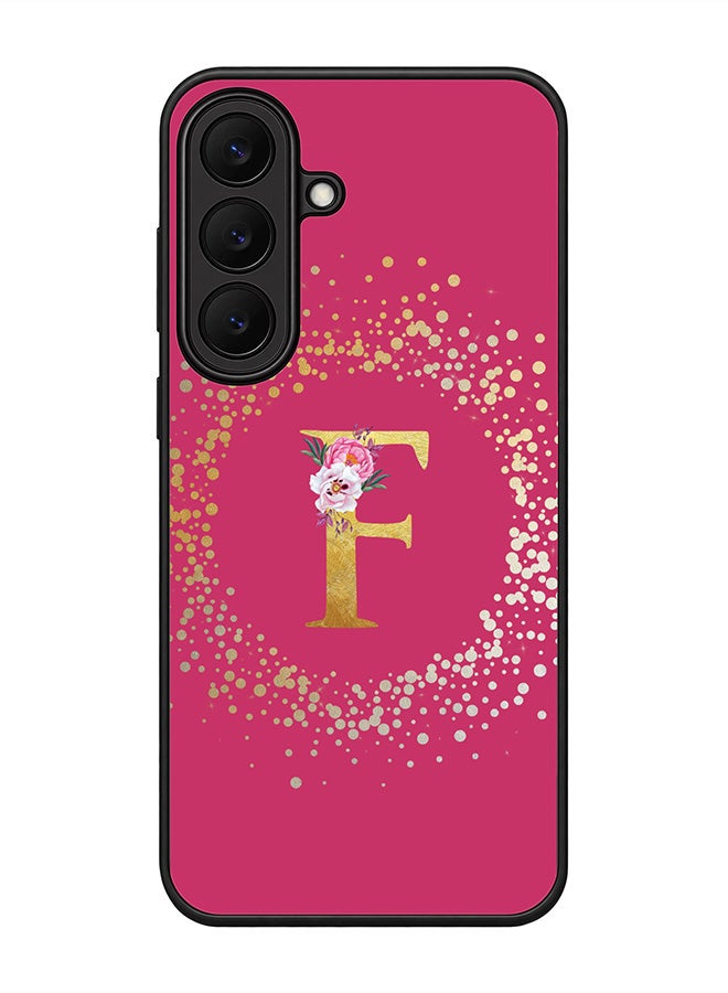 Stylizedd Rugged Case for Samsung Galaxy S26 FE- Slim Fit Hybrid Rubber Cover Floral Monogram - F (Deep Pink)
