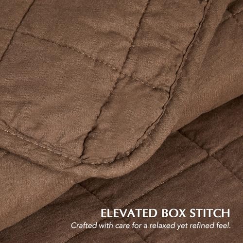 EVERGRACEHOME 100% Cotton Box Stitch Quilt Bedding Set King Size 3 Pieces, Garment-Washed Lightweight Soft Cozy Coverlet, Oversized Quilted Bedspread Sets with 2 Shams for All Season, Sienna Brown - Image 3
