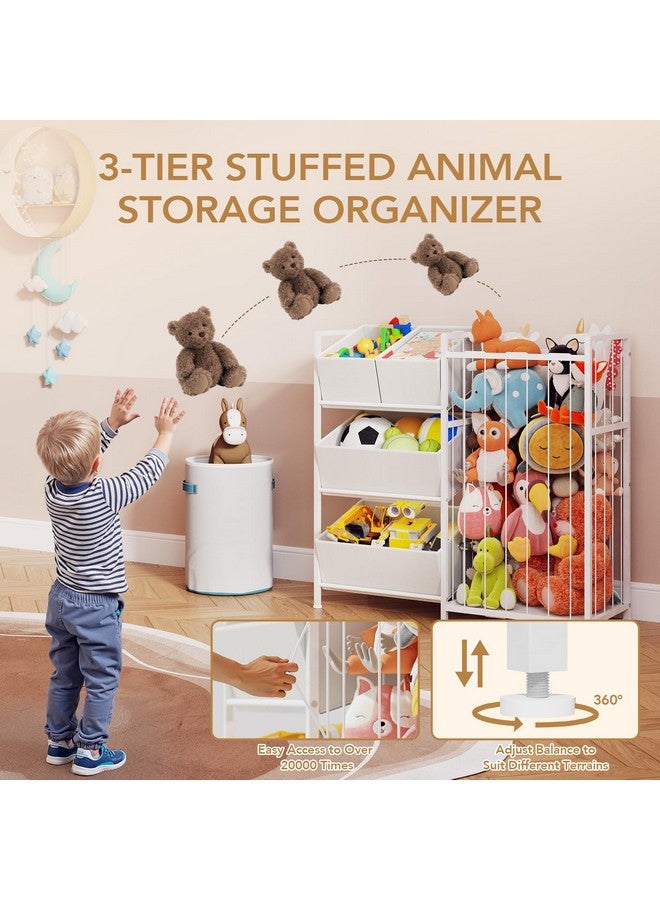 BBLIKE Stuffed Animal Storage - Kids Storage Organizer with 4 Removable Bins, Kids Storage Toy Shelf Organizer for Stuffed Animal Holder for Bedroom Playroom Nursery, White - Image 2