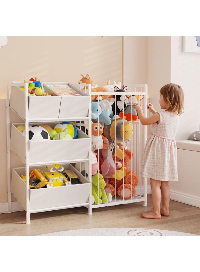 BBLIKE Stuffed Animal Storage - Kids Storage Organizer with 4 Removable Bins, Kids Storage Toy Shelf Organizer for Stuffed Animal Holder for Bedroom Playroom Nursery, White - Image 4