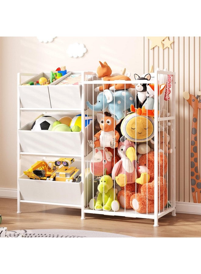 BBLIKE Stuffed Animal Storage - Kids Storage Organizer with 4 Removable Bins, Kids Storage Toy Shelf Organizer for Stuffed Animal Holder for Bedroom Playroom Nursery, White - Image 1