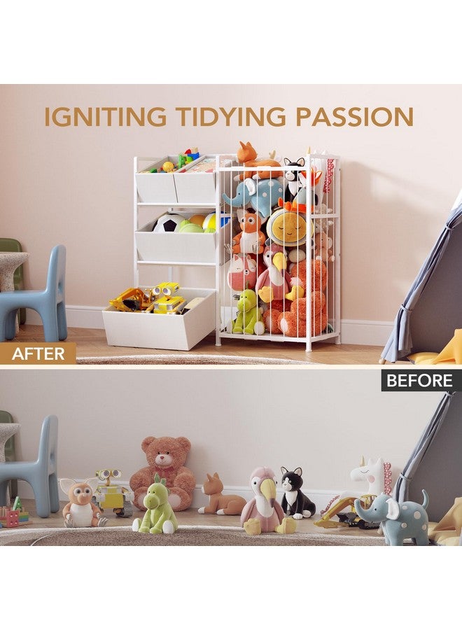 BBLIKE Stuffed Animal Storage - Kids Storage Organizer with 4 Removable Bins, Kids Storage Toy Shelf Organizer for Stuffed Animal Holder for Bedroom Playroom Nursery, White - Image 5