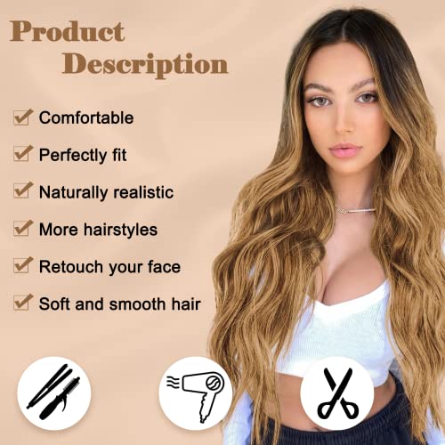 NAYOO Long Honey Blonde Wavy Wig for Women 26 Inch Middle Part Curly Wavy Wig Natural Looking Synthetic Heat Resistant Fiber for Daily Party Use - Image 3