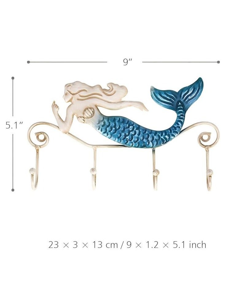 Key Holder for Wall, Iron Mermaid Wall Decoration With 4 Hooks for Coats Towels Bags, Wall Mount Clothes Holder for Bags, Coats, Umbrella - Image 3
