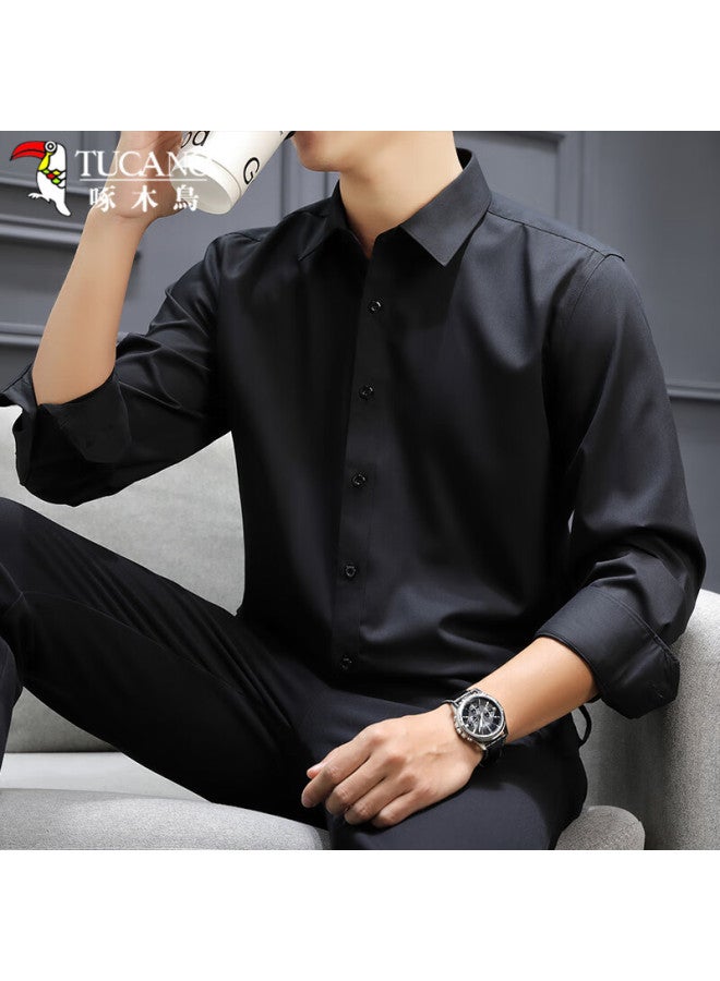 Tucano Tucano Men's Spring And Autumn Long-sleeved Shirt Business Formal Wear Fashion Casual Solid Color All-match Men's Clothing Black Xl - Image 2