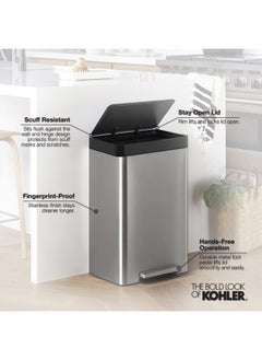 Kohler KOHLER 13 Gallon Hands-Free Kitchen Step Can Trash Can with Foot Pedal Quiet-Close Lid Stainless Steel K-20940-ST  - Image 5