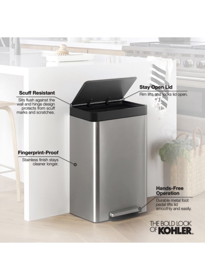 KOHLER 13 Gallon Hands-Free Kitchen Step Can Trash Can with Foot Pedal Quiet-Close Lid Stainless Steel K-20940-ST - Image 5