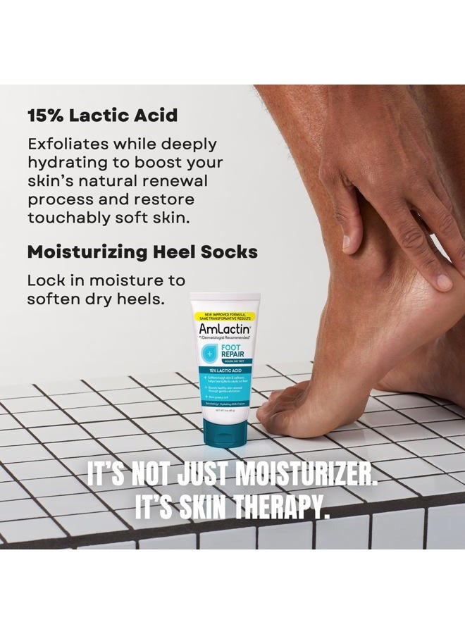 AmLactin Foot Repair Cream with Moisturizing Socks - Therapeutic Foot Cream for Dry Cracked Heels and Feet - No-Scrub Exfoliator and Moisturizer with 15% Lactic Acid AHA - 3 oz (Packaging May Vary)​ - Image 3