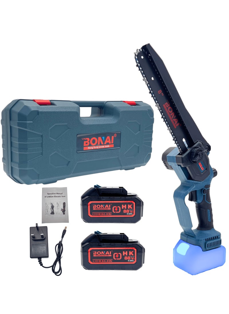 BONAI Cordless Electric Mini 8-inch Chainsaw with 2 pcs 88Vf Rechargeable Batteries for Garden Logging Wood Cutters Held for Tree Branch Cutting  - Image 1